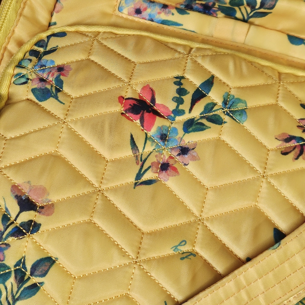 Lug Ranger Bouquet Yellow Patterned Floral Quilted Crossbody Bag Green Lining - Picture 3 of 7
